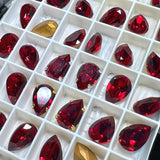 Siam Dark Red 2 Pcs 13X8.5mm Vintage Swarovski Pear 4320 With SP-GP Settings