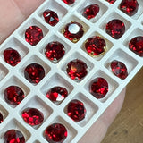 Siam-Ruby Red 35ss Vintage Swarovski Crystal, 7.5mm Rhinestone 2 Pcs with Settings