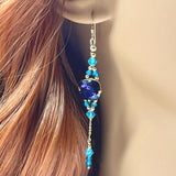 Purple Velvet & Blue Zircon, Swarovski Crystal Long Handmade Earrings, in 14K GF