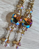 Light Smoke Topaz AB, Swarovski Crystal Long Handmade Earrings, in 14K GF