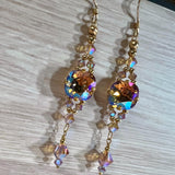 Light Smoke Topaz AB, Swarovski Crystal Long Handmade Earrings, in 14K GF