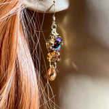 Smoke Topaz AB, Topaz and Orange Swarovski Crystal Long Handmade Earrings, in 14K GF