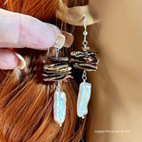 Biwa Pearl Earrings, Multiple Color Choices, Handmade Freshwater Pearl-Earrings, in Sterling Silver