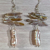 Biwa Pearl Earrings, Multiple Color Choices, Handmade Freshwater Pearl-Earrings, in Sterling Silver