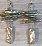 Biwa Pearl Earrings, Multiple Color Choices, Handmade Freshwater Pearl-Earrings, in Sterling Silver