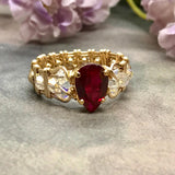 Handmade Ring, Pear Shape Ruby, Lab Grown Dark Ruby-Red, Unique July Birthstone