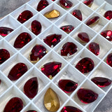 Siam Dark Red 2 Pcs 13X8.5mm Vintage Swarovski Pear 4320 With SP-GP Settings