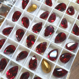 Siam Dark Red 2 Pcs 13X8.5mm Vintage Swarovski Pear 4320 With SP-GP Settings