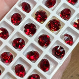 Siam-Ruby Red 35ss Vintage Swarovski Crystal, 7.5mm Rhinestone 2 Pcs with Settings