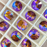 Topaz Glitz 12mm 1Pc Swarovski Crystal, Rivoli 1122 With SP or GP Setting