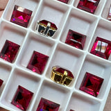 Ruby 8mm Square, 1 Pc Vintage Swarovski, Art 4410 with Setting, July Birthstone, 40th Wedding-Anniversary
