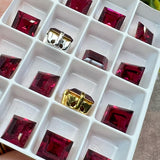 Ruby 8mm Square, 1 Pc Vintage Swarovski, Art 4410 with Setting, July Birthstone, 40th Wedding-Anniversary