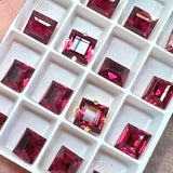 Ruby 8mm Square, 1 Pc Vintage Swarovski, Art 4410 with Setting, July Birthstone, 40th Wedding-Anniversary