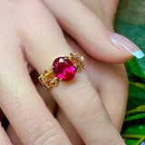 Handmade Ruby Ring, Lab Created Ruby, July Birthstone, Fuchsia-Red, 40th Anniversary