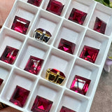 Ruby 8mm Square, 1 Pc Vintage Swarovski, Art 4410 with Setting, July Birthstone, 40th Wedding-Anniversary