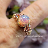 Pink Fire Opal, 12x10, Vintage West German Glass Cabochon with Setting