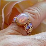 Pink Fire Opal, 12x10, Vintage West German Glass Cabochon with Setting