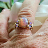 Pink Fire Opal, 12x10, Vintage West German Glass Cabochon with Setting