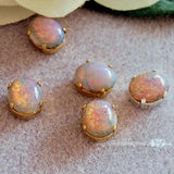 Pink Fire Opal, 12x10, Vintage West German Glass Cabochon with Setting