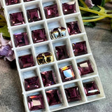 Amethyst 8mm or 10mm Square, 1 Pc Vintage Swarovski 4410 Rhinestone with Setting