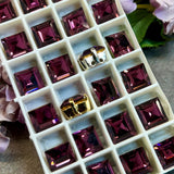 Amethyst 8mm or 10mm Square, 1 Pc Vintage Swarovski 4410 Rhinestone with Setting