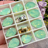 Chrysolite Opal 14x10 Swarovski Crystal Rhinestone 4320 Pear With Setting