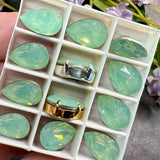 Chrysolite Opal 14x10 Swarovski Crystal Rhinestone 4320 Pear With Setting