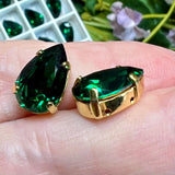 Emerald Green 2 Pcs 13X8.5mm Vintage Swarovski Pear 4320 With Settings