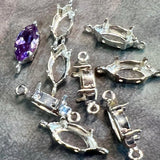 Sterling Silver Navette-Marquise Setting, For 15x7mm Crystal-Gems, 2 Loop .925 SS Blank