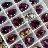 Amethyst 14x10 Swarovski Crystal Rhinestone, 4320 Pear Shape With  Settings
