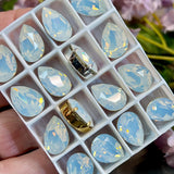 White Opal 14x10 Swarovski Crystal Rhinestone 4320 Pear With  Setting