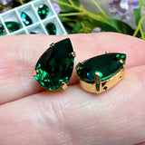 Emerald Green 2 Pcs 13X8.5mm Vintage Swarovski Pear 4320 With Settings