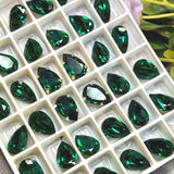 Emerald Green 2 Pcs 13X8.5mm Vintage Swarovski Pear 4320 With Settings