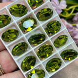 Olivine 14x10mm Vintage Swarovski Rhinestone, 4100 Oval, With Settings