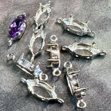 Sterling Silver Navette-Marquise Setting, For 15x7mm Crystal-Gems, 2 Loop .925 SS Blank