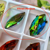 Vintage Swarovski, Czech or West German Rhinestone, 15x7mm Navette-Marquise With Setting