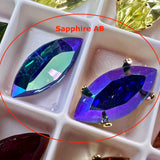 Vintage Swarovski, Czech or West German Rhinestone, 15x7mm Navette-Marquise With Setting