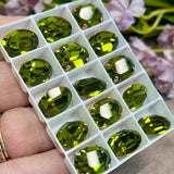 Olivine 14x10mm Vintage Swarovski Rhinestone, 4100 Oval, With Settings