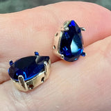 Dark Sapphire ReCreated Swarovski, Rhinestone, 10x7mm Pear 4320, With Setting