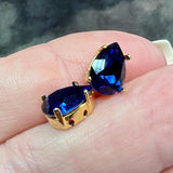 Dark Sapphire ReCreated Swarovski, Rhinestone, 10x7mm Pear 4320, With Setting
