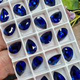 Dark Sapphire ReCreated Swarovski, Rhinestone, 10x7mm Pear 4320, With Setting