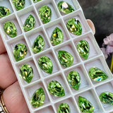 Peridot ReCreated 10x7mm Swarovski Crystal Rhinestone 4320 Pear With  Settings
