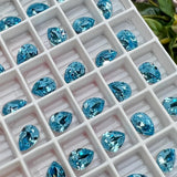 Aquamarine 8x6mm Pear Shape Swarovski Crystal Rhinestone With Setting