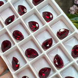 Siam 8x6mm Pear Shape, Swarovski Crystal Rhinestone With SP or GP Setting