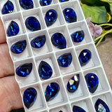 Dark Sapphire ReCreated Swarovski, Rhinestone, 10x7mm Pear 4320, With Setting