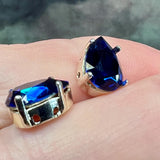 Dark Sapphire ReCreated Swarovski, Rhinestone, 10x7mm Pear 4320, With Setting