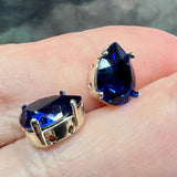 Dark Sapphire ReCreated Swarovski, Rhinestone, 10x7mm Pear 4320, With Setting