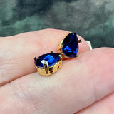 Dark Sapphire ReCreated Swarovski, Rhinestone, 10x7mm Pear 4320, With Setting