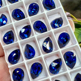 Dark Sapphire ReCreated Swarovski, Rhinestone, 10x7mm Pear 4320, With Setting