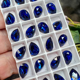 Dark Sapphire ReCreated Swarovski, Rhinestone, 10x7mm Pear 4320, With Setting